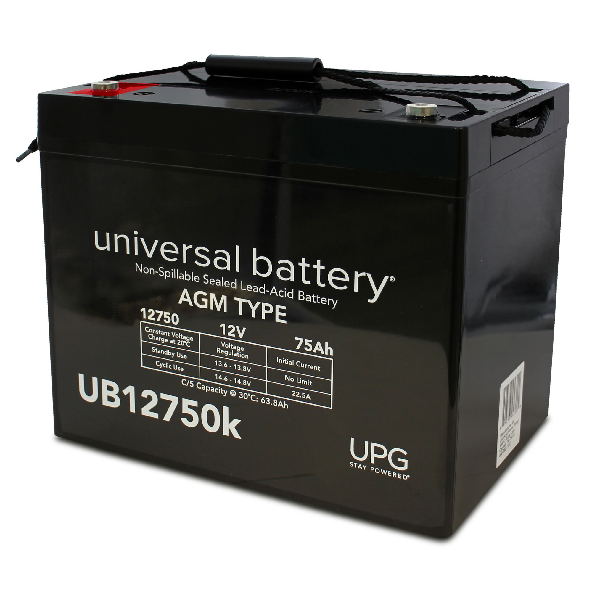UPG General Purpose Sealed Lead-Acid Battery, AGM-Type, 12 Volt, 75 Ah, Model# UB12750